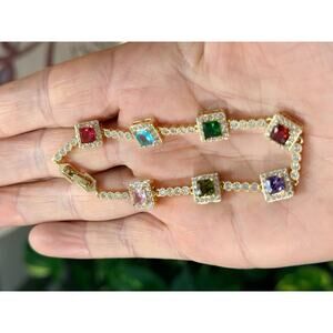 Gold Tone Multicolor, Cubic Zirconia, Tennis Bracelet Rainbow Station